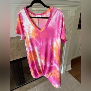 CREAM N SUGAR Pink/Orange Tie Dye T-Shirt Dress Sz Large
